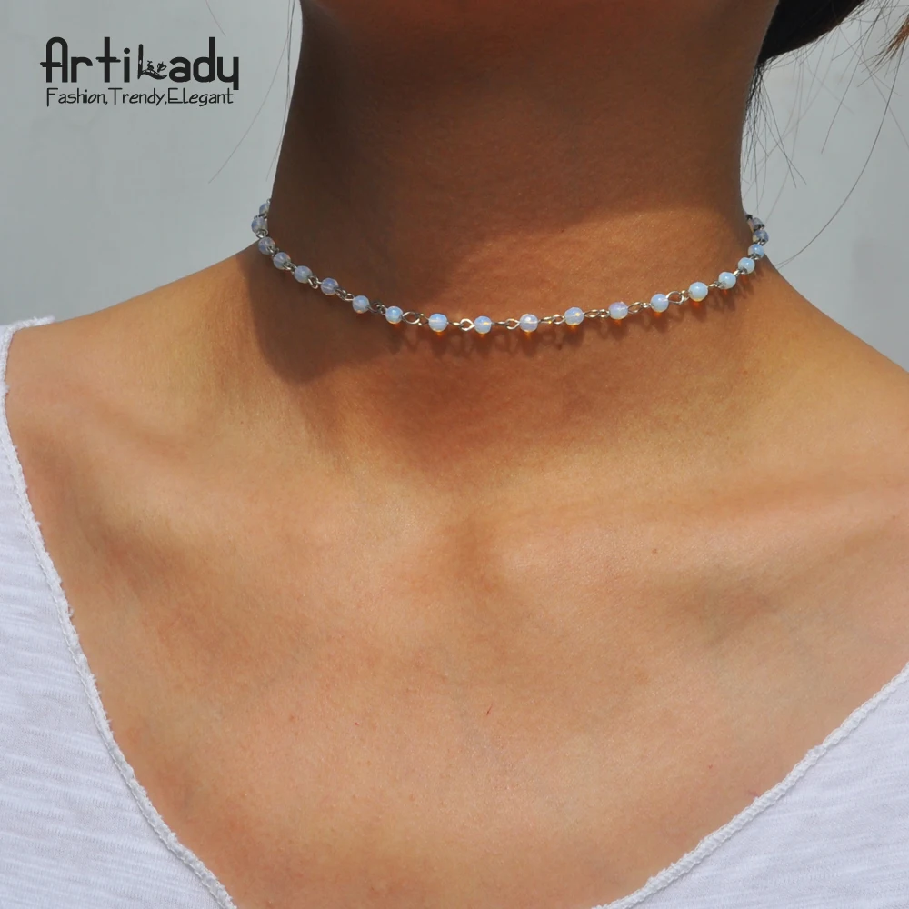 

Artilady opal stone beads chokers necklaces for women jewelry gold color chain necklace party gift dropshipping
