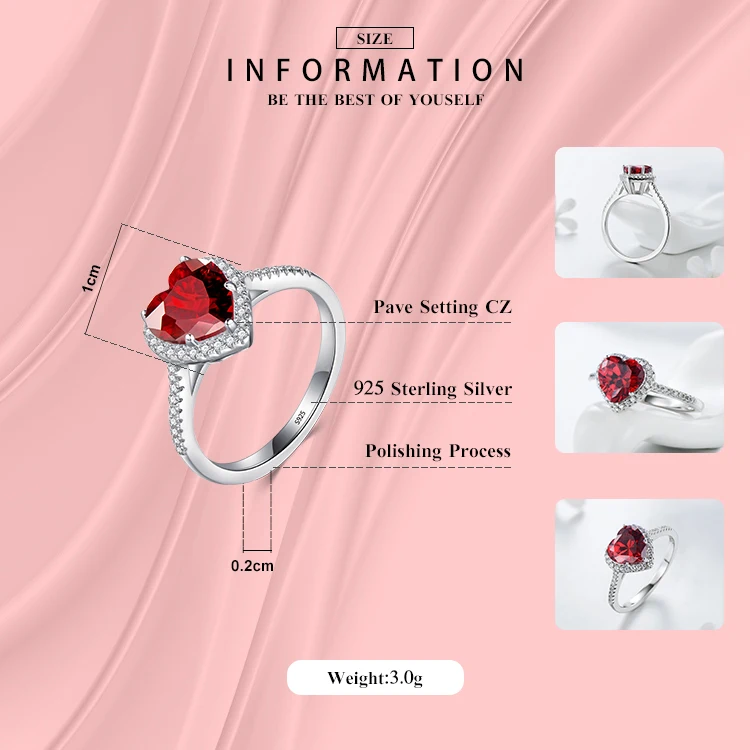 Modian Настоящее 925 пробы Серебряное кольцо с сердцем красного цвета 5A CZ цирконий Свадебные ювелирные изделия бренд обручальные кольца сердце для женщин подарок