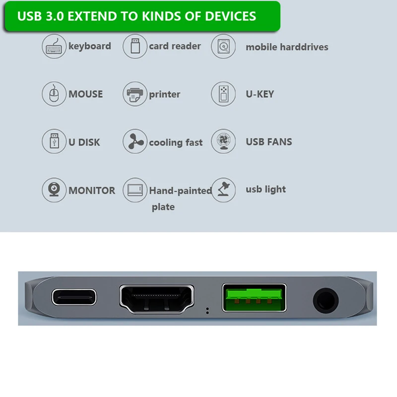 Type C-USB 3,0 адаптер USB-C-вспомогательный конвертер Многофункциональный 4 в 1 type C-pd hdmi для macbook phone pad док-станция