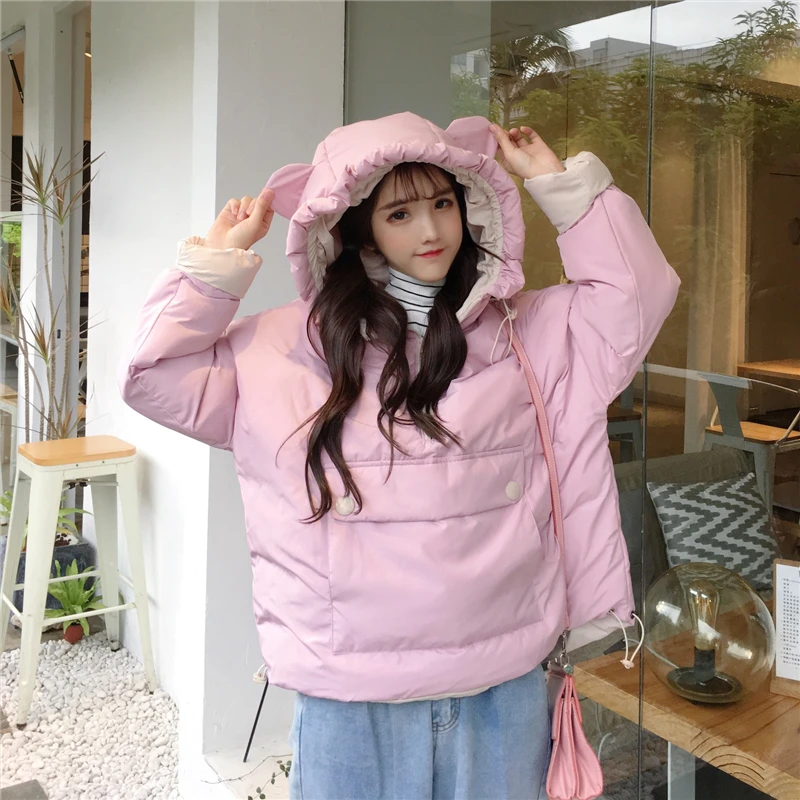 Новое корейское модное зимнее женское свободное толстое повседневное теплое пальто с капюшоном