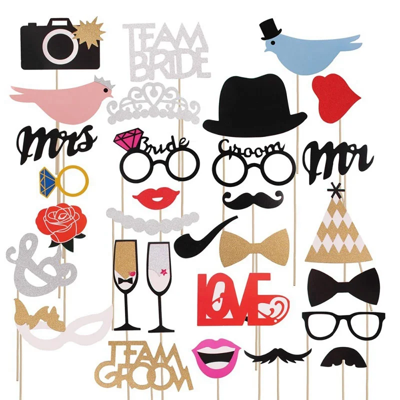 

31pcs/lot Funny Photo Booth Props DIY Mr Mrs Wedding Groom Bridal Party DIY Decoration Photobooth Mask Accessories Photo Props