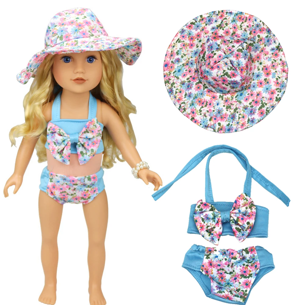 3 шт./компл. одежда для 1" 45 см для девочек Купальник для куклы+ Кепки летний плавательный костюм со шляпой подходит 43 см для ухода за ребенком для мам бэби долл платье