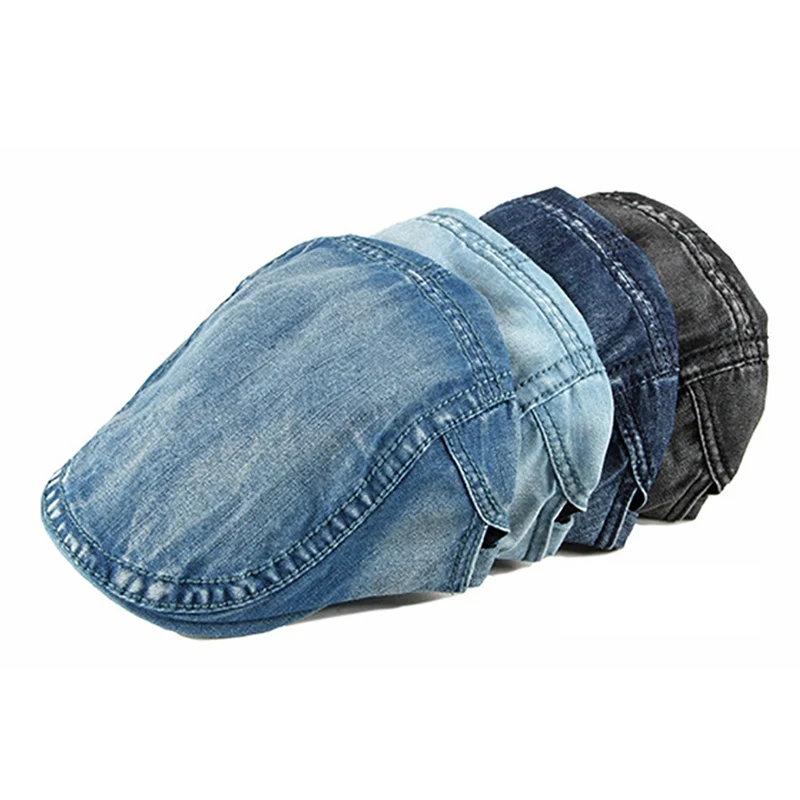 

Beret Cap Women Men Summer Sunshade Adjustable Washed Denim Peaked Hat Outdoor Headwear Apparel Accessories