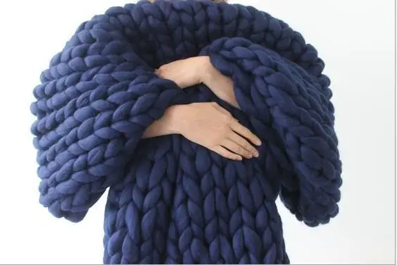 250 г/шт., ручная вязка, для фотосессии, плотное трикотажное одеяло, смешанное, не скатывается, супер мягкое, используемое в кроватке, плоское одеяло, 29 - Цвет: Dark Blue