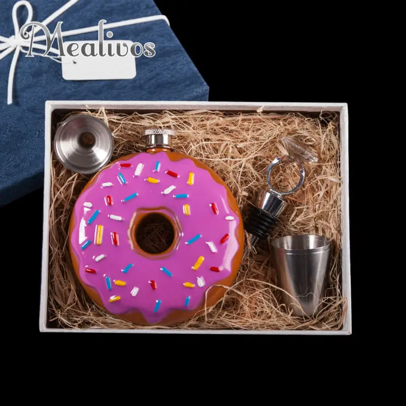 

Mealivos Portable Doughnut 10 oz Stainless Steel Hip Flask drinkware Alcohol Liquor Whiskey vodka Bottle bridesmaid gift Box