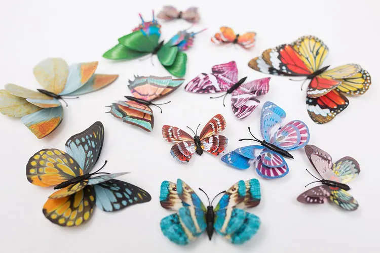 12 шт. светящаяся двухслойная 3D Наклейка на стену с бабочкой свадебные украшения светится в темноте бабочки-магниты наклейки на холодильник s
