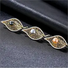 MeibaPJ натуральный жемчуг счастливый листок брошь S925 Твердые серебряные золотые ювелирные изделия для женщин