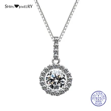 Shipei 100% 925 Sterling Silver White Sapphire Round Pendant Necklace for Women White Gold Round Necklace Chain Fine Jewelry kjjeaxcmy fine jewelry 925 sterling silver plated white gold ring pendant deep amethyst necklace set ladies two piece suit