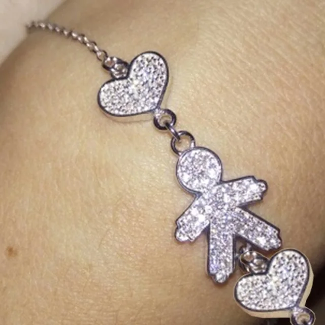 Beautiful 100 925 Sterling Silver Baby Boy Girl Figure Charm Bracelets Pave Clear CZ Crystal