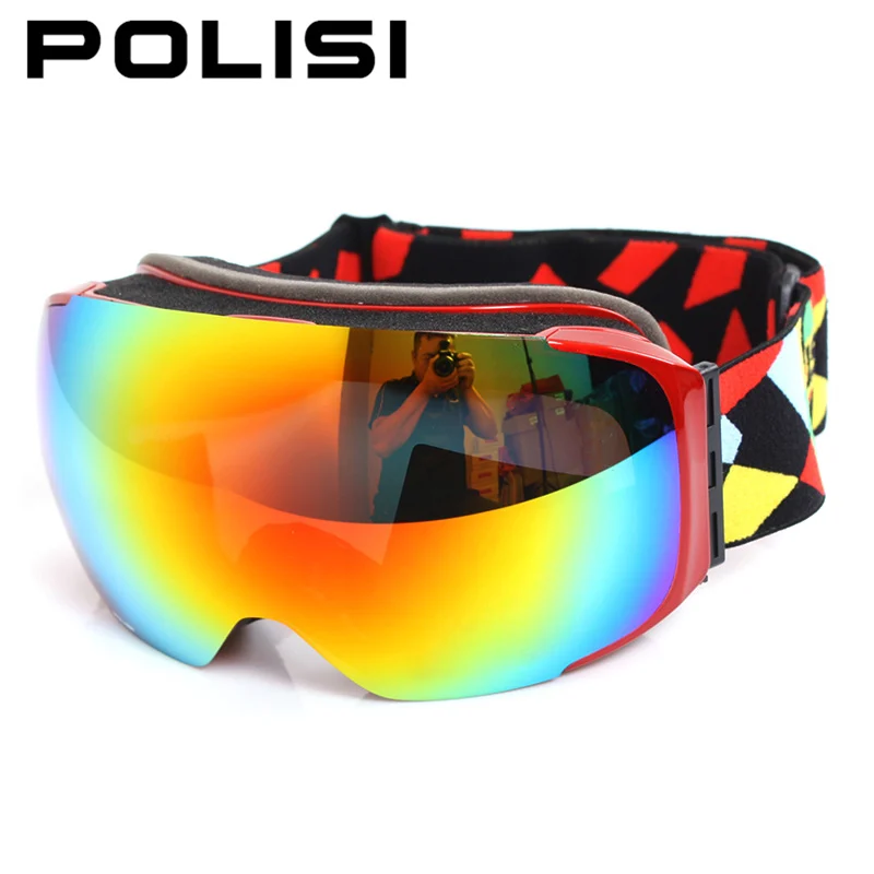 POLISI Winter Skiing Snowboard Eyewear Replaceable 2 Lenses Anti-Fog Goggles Men Women UV400 Snowmobile Ski Skate Snow Glasses