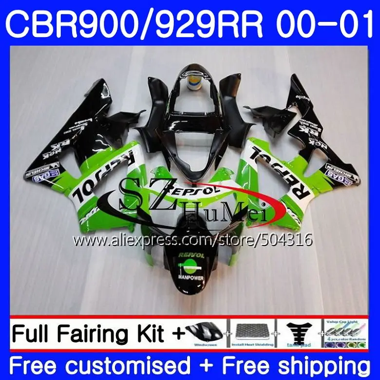 

Body For HONDA CBR900 RR CBR 929RR CBR 929 RR CBR 900RR 56NO.1 CBR929RR 00 01 CBR900RR CBR929 RR 2000 2001 Fairings Repsol green