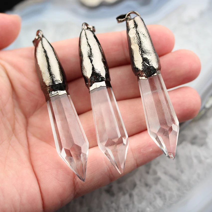 

10pcs Long Points Clear Glass Pendants for Necklace,Bezel Glass with Gunmetal Bails Faceted Glass Sticks Charms Jewelry ZJC06