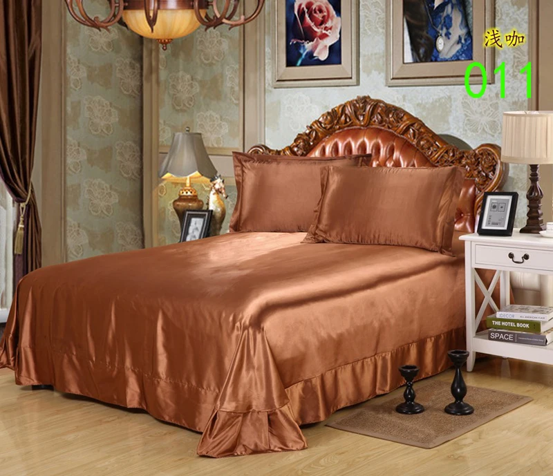 Shallow Coffee Tribute Silk King 1Pcs Sheets Flat Bed Sheet Bedsheet