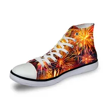 Бесшумные дизайнерские женские кроссовки; женская обувь на плоской подошве в винтажном стиле с 3D принтом фейерверков; Вулканизированная повседневная обувь с высоким берцем; модная обувь для девочек