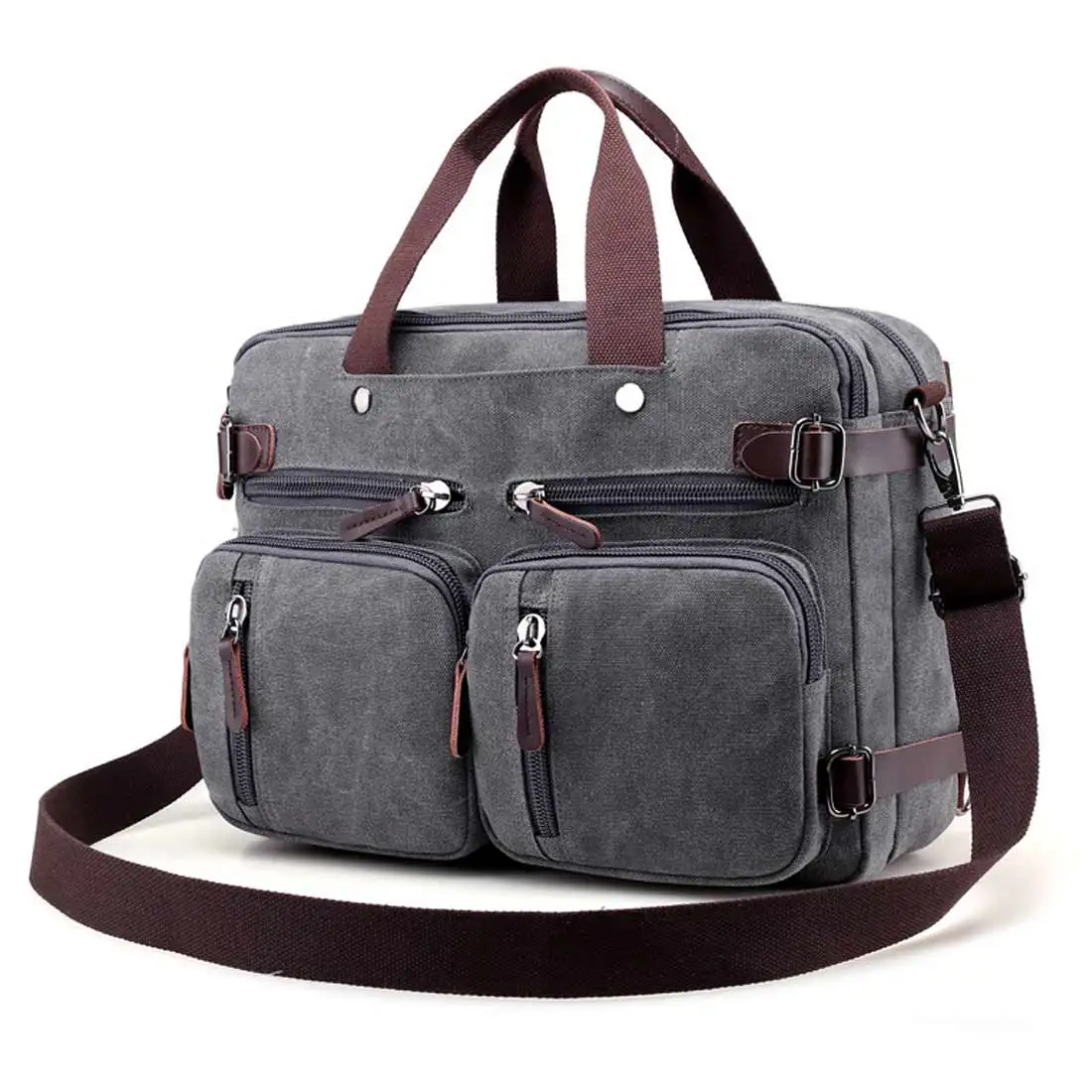 

Canvas computer peripheral black gray khaki Pure color retro fashion universal backpack office leisure backpack laptop bag