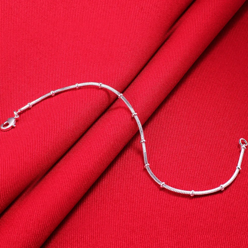 Крошечный тонкая цепочка браслет из бусин 925 штампованные с серебряным покрытием ювелирные изделия pulseiras де Прата 22 см цепи браслеты Bileklik