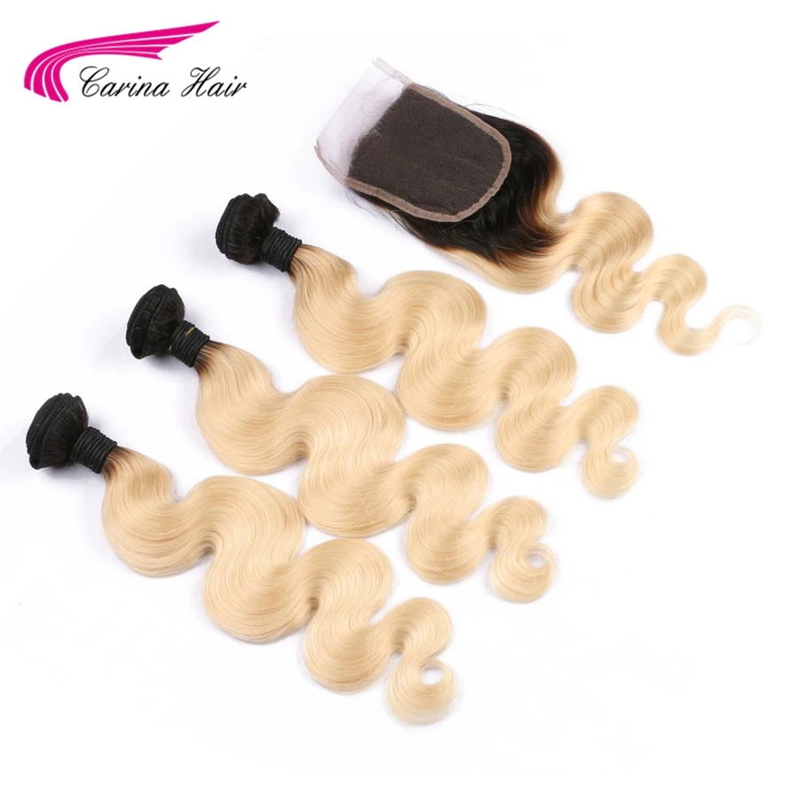 Carina hair Brazilian Remy Human Hair Ombre Blonde Hair 3 Bundles With 4*4 Lace Closure 1B/613 Body Wave Color Hair Wefts brazilian-body-wave-hair-bundles