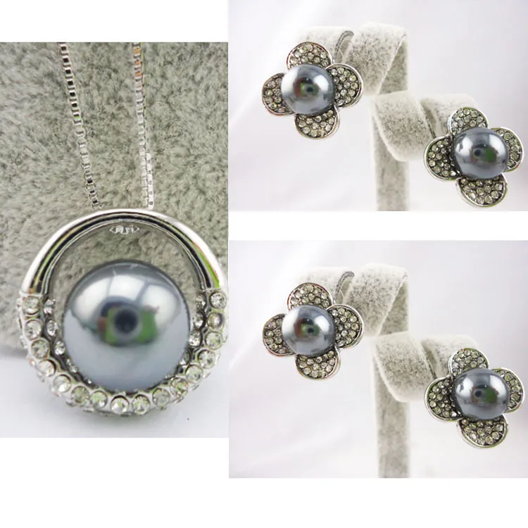 

Free Shipping Fashion Alloy Round Pearl Pendant Necklace Flower Stud Earring Women Necklaces & Pendants 2014 New Crystal Jewelry