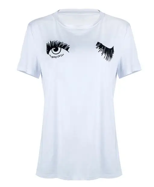 Cartoon women 2018 eyes summer casual short-sleeved T-shirt white blinking print cute Harajuku large size S-2XL T shirt Cartoon women 2018 eyes summer casual short-sleeved T-shirt white blinking print cute Harajuku large size S-2XL T shirt