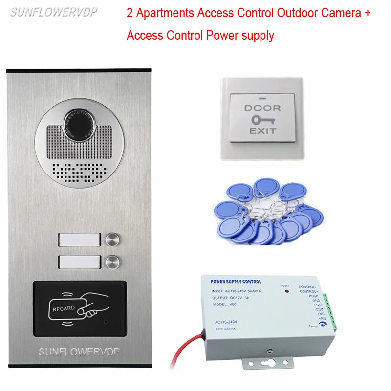 

For 2 Different Apartments House Intercom Rfid Intercom Door Camera For Video Intercom With Access Control Power Supply Kit