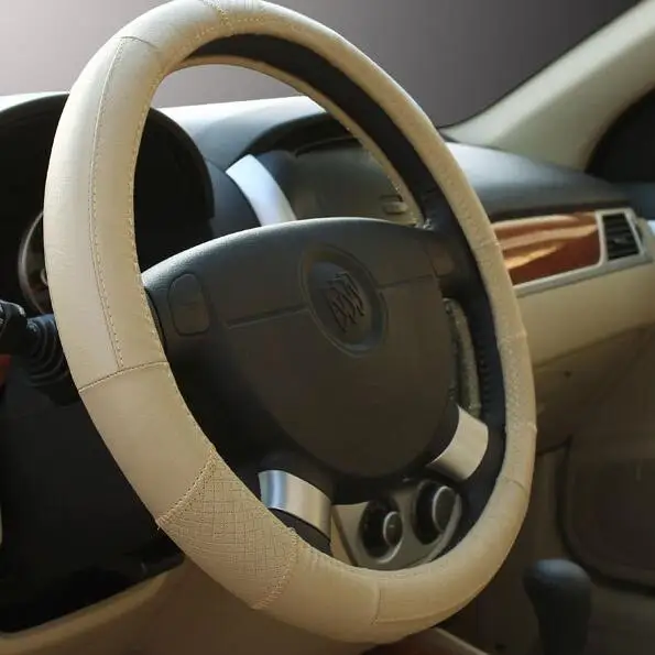 

real leather universal car steering wheel cover 38cm with beige fashionable universal for car steering-wheel car styling