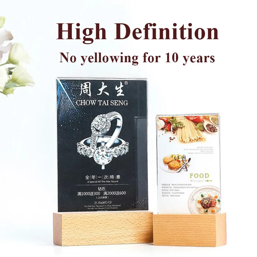 

A4 210 * 350 * 48 mm Hot Selling Wood Sign Acrylic Display Stand Holder Menu Paper Board For Restaurant And Coffee Shop