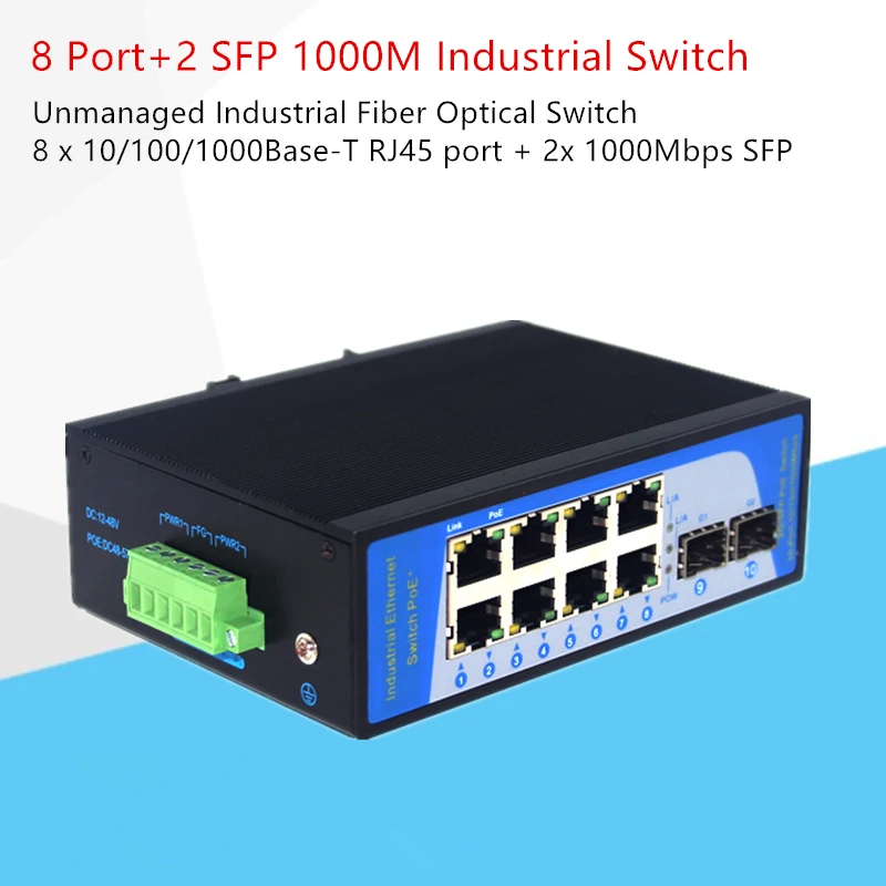 

Gigabit Industry Network optical switch fibra optica Switch 2-Port SFP Slot to 8-Port TX RJ-45 SFP Fiber Media Converter