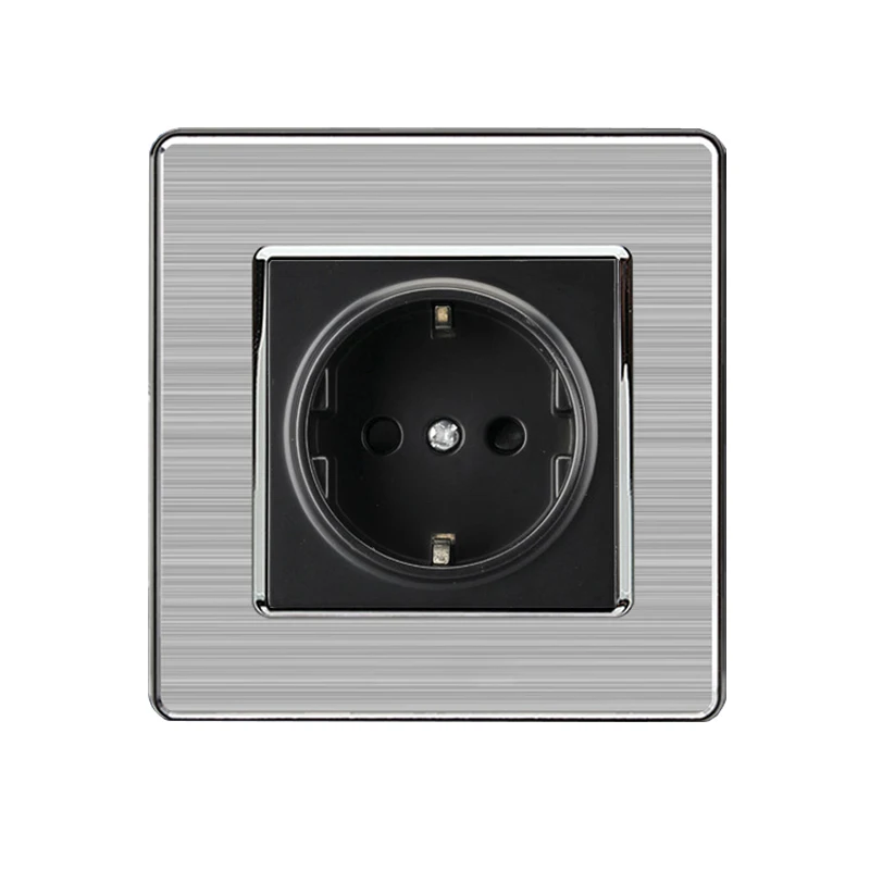 Coswall-16A-EU-Standard-Wall-Socket-Luxury-Power-Outlet-Enchufe-Stainless-Steel-Brushed-Silver-Panel-Electrical