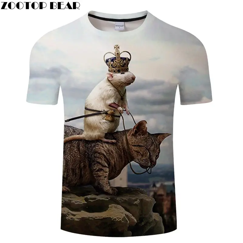 

Rat Riding On A Cat 3D Printed Men tshirt Mens Shirt Casual Summer Short Sleeve Men Brand T Shirt Men Round Neck ZOOTOP BEAR