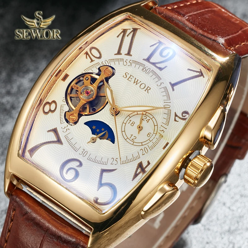 

SEWOR New Fashion 2019 Luxury Brand Tourbillion Automatic Mechanical Military Leather Band Men Sport Wrist Watch Gift C342-C344