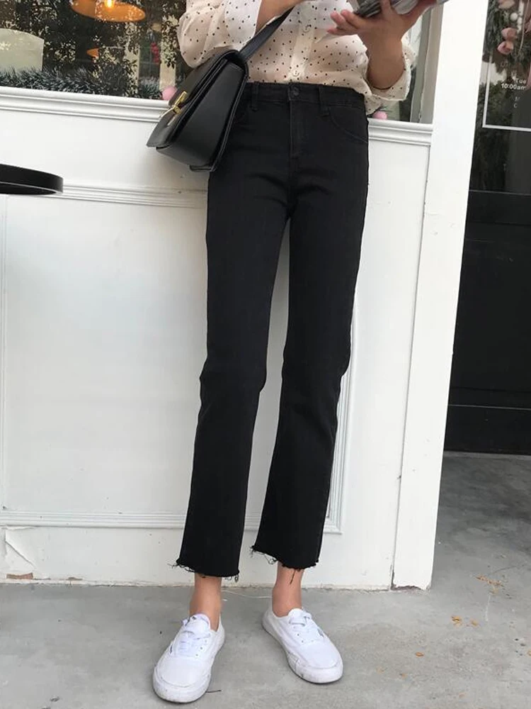 2019 черные джинсы женские прямые свободные с высокой талией дикие тонкие девять tide саморазвитие