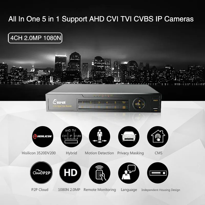 Хранитель 4 канала 1080N AHD Full HD 5 в 1 Гибридный DVR видеонаблюдения видео регистратор поддержка TVI CVI AHD CVBS IP камера 4