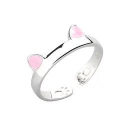 Мода милый кот S925 стерлингового серебра Открыть Кольца для Для женщин Мода животного серебро кольцо bague femme