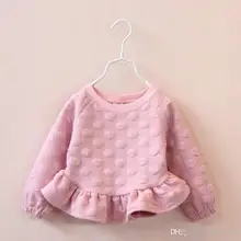 New Sweet Kids Girls Dots Ruffles Tees Long Sleeve Pink Color Fall Fashion Blouse 5pcs/lot Wholesale