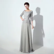 Formale Frauen A Line Abendkleider 2016 Robe De Soiree Grau Chiffon Spitze Mutter Der Braut Kleid Sleeves Brautkleider SSX303