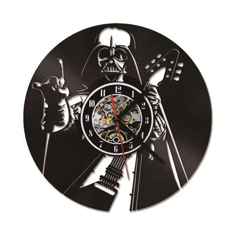 Виниловых пластинок настенные часы с изображением из «Звездных войн тема светодиодный часы для Гостиная бесшумный Винтаж компакт-дисков Подвесные часы с 7-цвет потолочные светильники для домашнего декора - Цвет: RECORD014A