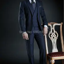 Новое поступление итальянские мужские костюмы на заказ Свадебный костюм черный костюм свадебные смокинги жениха пиджак+ брюки+ галстук+ жилет