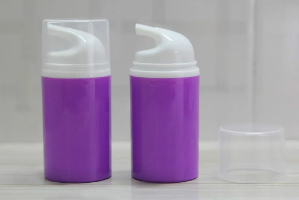 50ML purple plastic airless lotion bottle with white airless pump