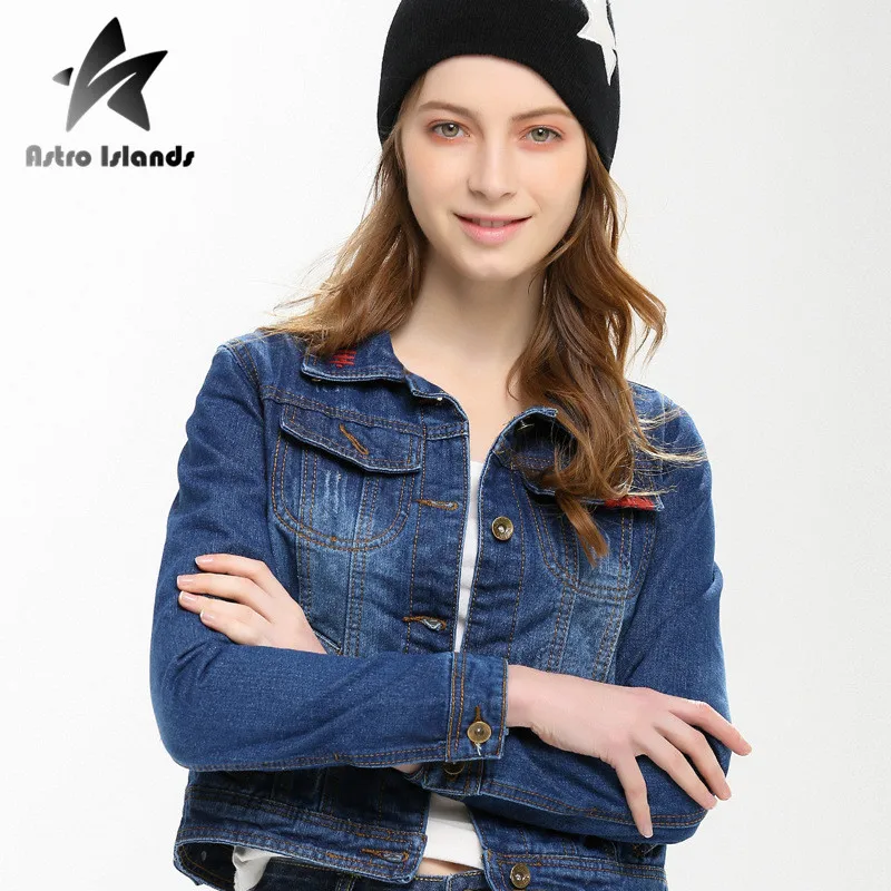 Fashion 2016 Autumn women's short jeans jacket slim fit washed denim