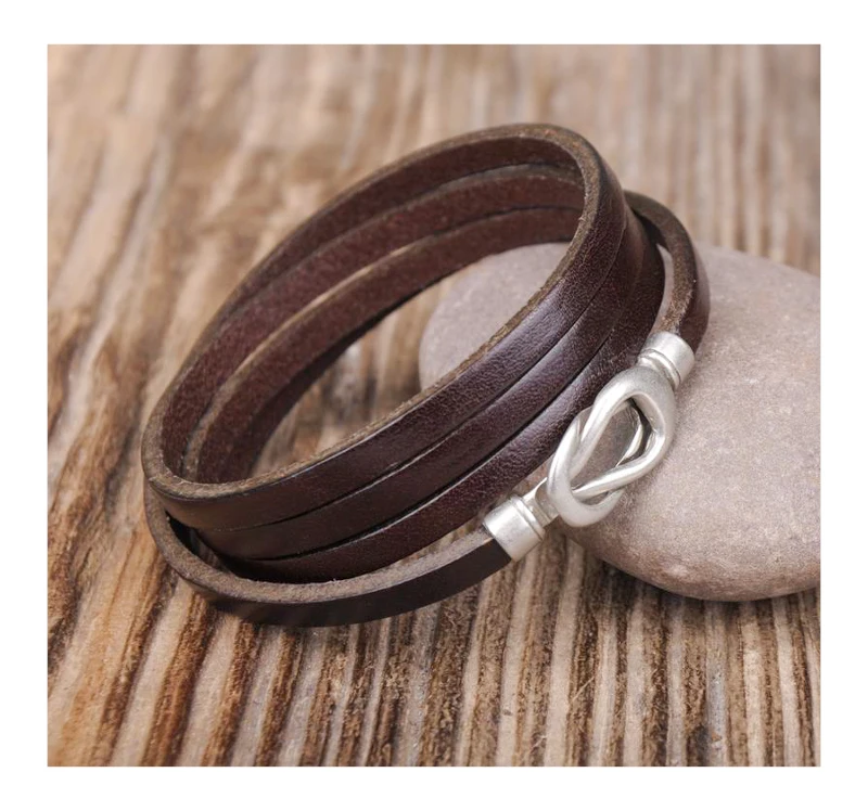 

G324 Brown Cool Alloy Infinity Clasp Leather Multi Wrap Bracelet Cuff Men's New