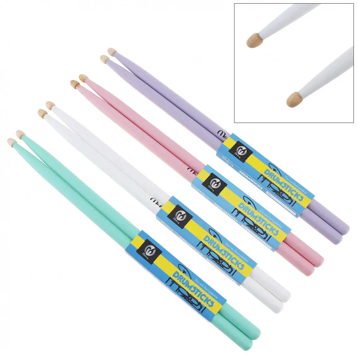 

2pcs/lot Colorful Maple Wood Drum Sticks 5A Music Band Drumsticks 4 Colors Optional