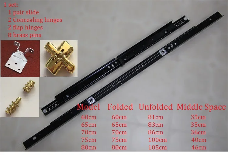 

1 Complete Set Dining Table Desk Slide Rail Folding Top Conceal