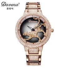 2016 chaude femmes robe Autrichien strass montres mode casual quartz montre Léopard en acier montre-bracelet De Luxe Davena 60089 horloge