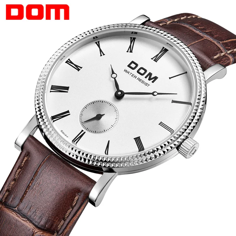

DOM Men's Watch Brand Waterproof Quartz Watch Business Mens Leather Watch reloj hombre marca de lujo Clock Wrist Watch M253