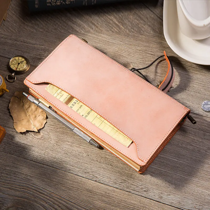 IPBEN новейший блокнот из натуральной кожи для путешественника в винтажном стиле, Дневник для путешествий, Подарочный кошелек ручной работы, записная книжка с отделением для карт - Цвет: Fog waxed Orange