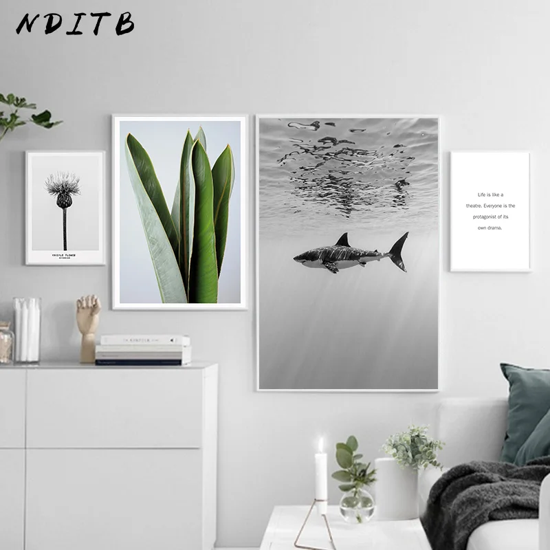 

NDITB Green Leaf Flower Canvas Art Poster and Print Nordic Style Home Decoration Minimalist Abstract Painting Decorative Picture