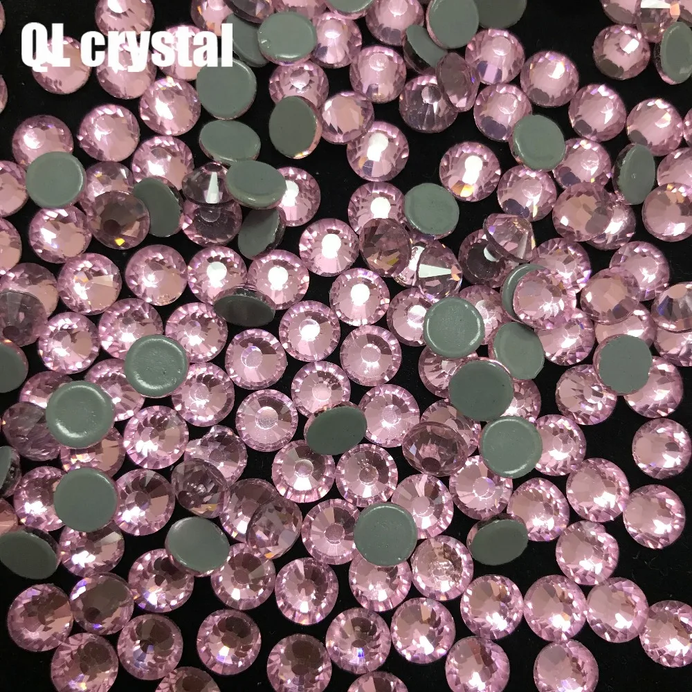 

pink Glitter Flatback Glass Crystal DMC Hot fix rhinestone For Gymnastics dancing wedding Clothes Shoes 3D Nail Art Decoration