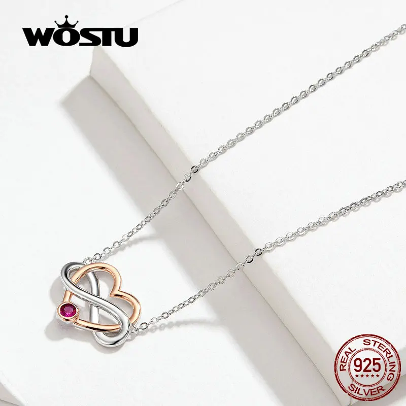 WOSTU 100% Настоящее 925 пробы Серебряное ожерелье Бесконечная любовь классическое