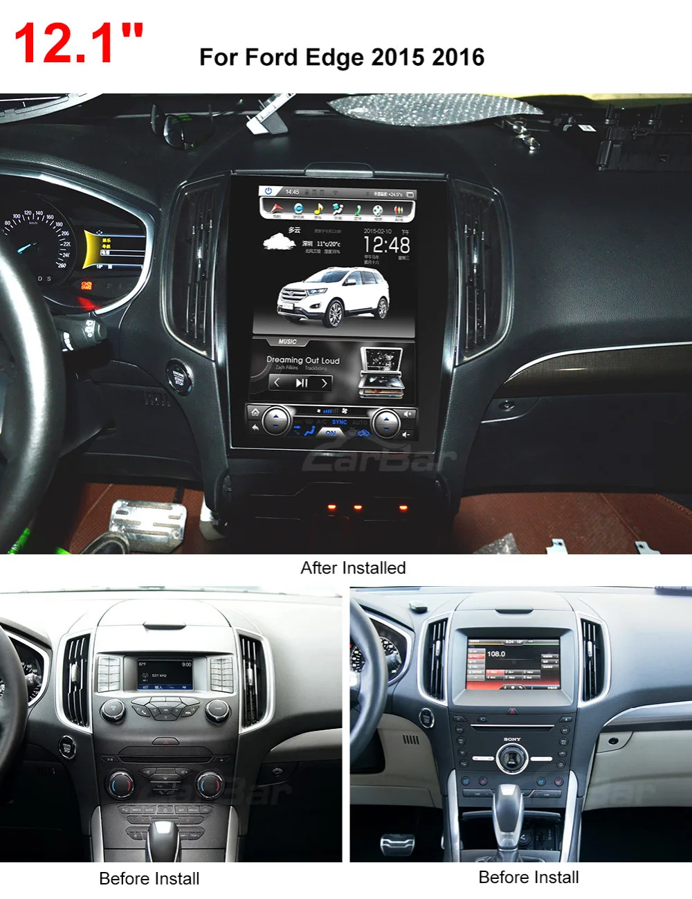 Cheap 12.1" Vertical Huge Screen 1280*800 Android Car DVD GPS Navigation Radio Player for Ford Edge 2015 2016 RAM 2GB Flash 32GB 5