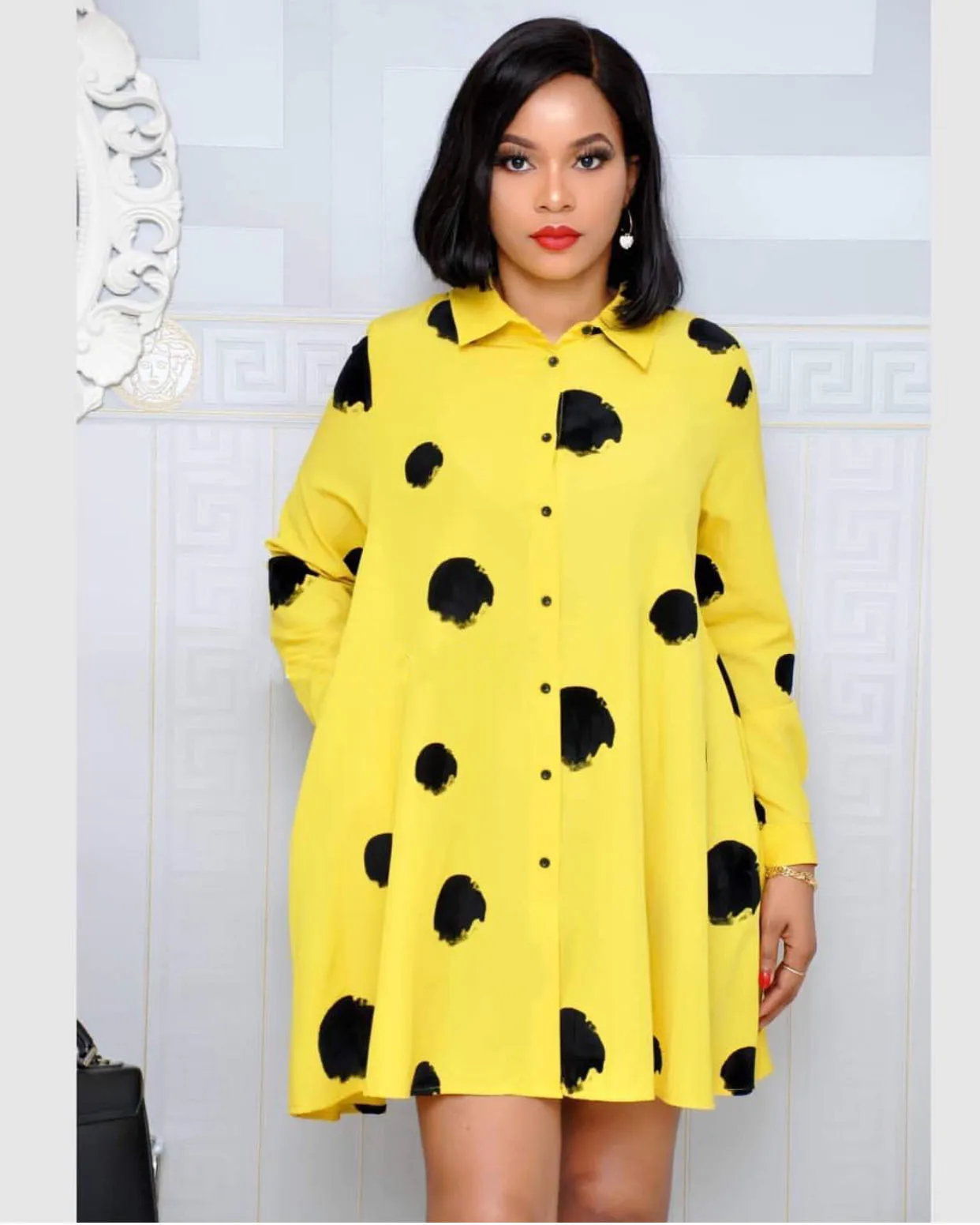 

2019 African national style fashion new doodle dot shirt-style commuter skirt
